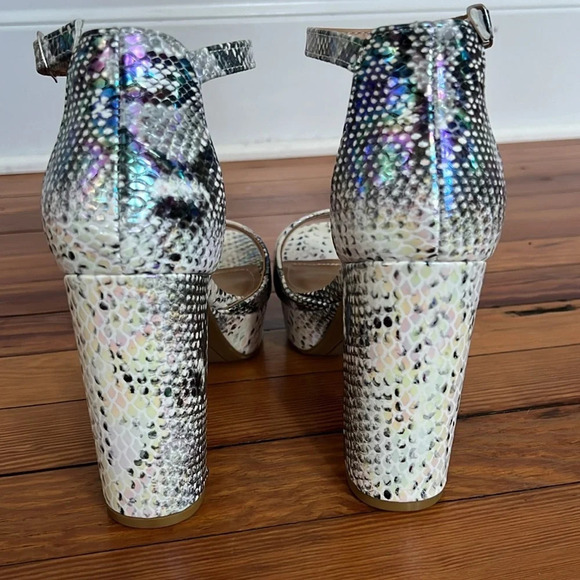 Bamboo "Compose" Platform Block Heels in Iridescent Snakeskin - NIB - Size 9 - Picture 5 of 13